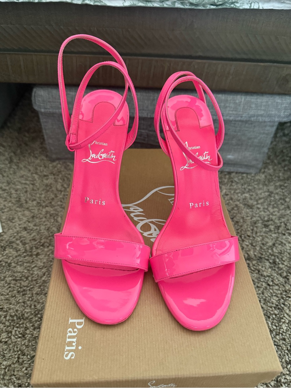 Christian Louboutin Hot Pink Patent Slingback Heels (Loubigirl 100)